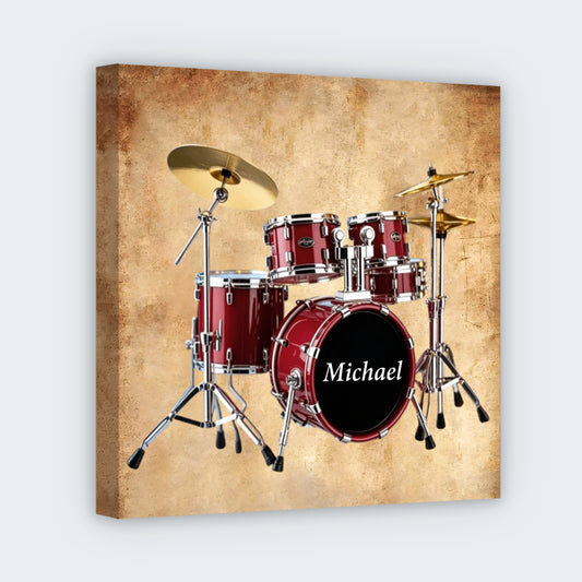 Personalized Drum Set Name Square Canvas - Custom Wall Art Gifts for Drummer