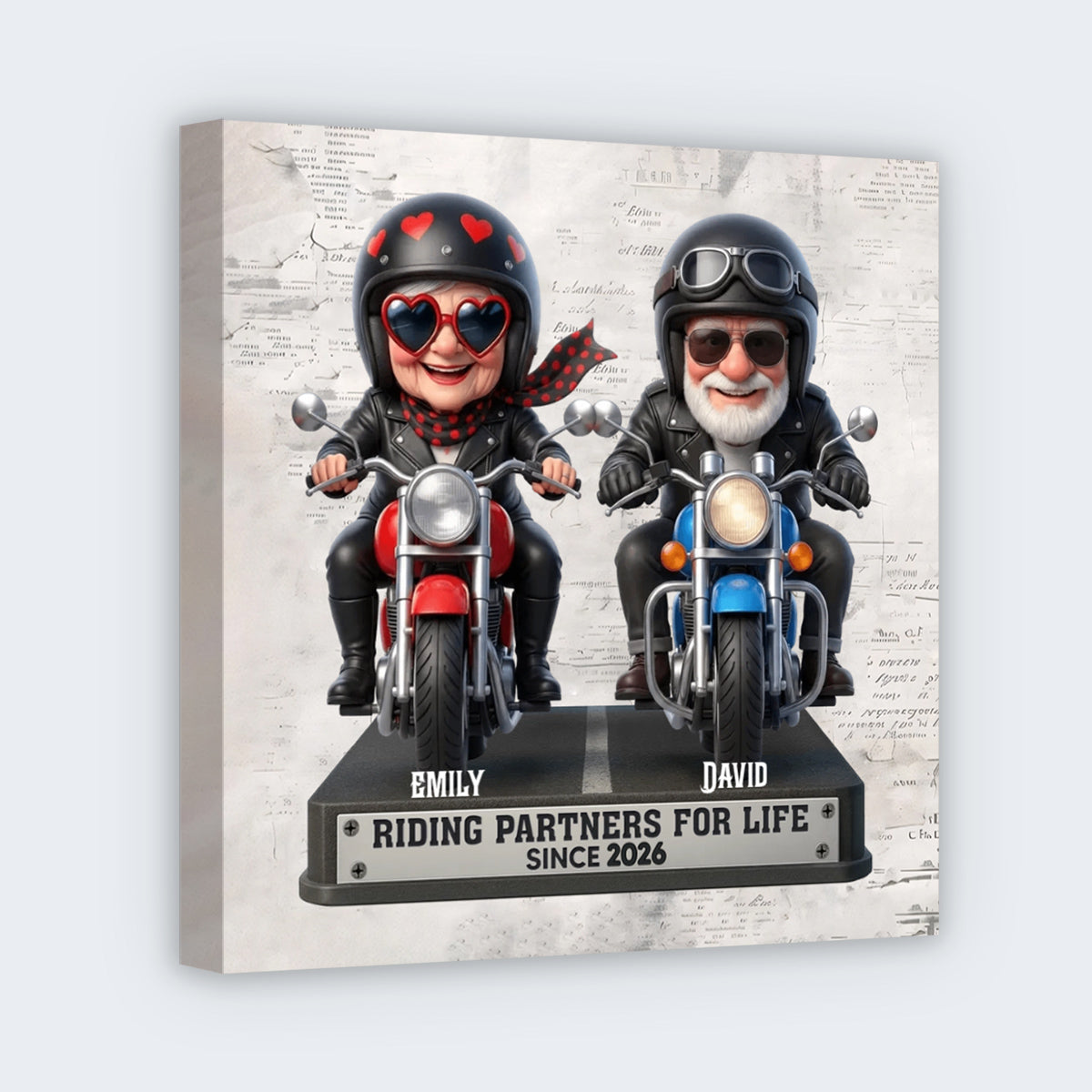 Riding Partners for Life - Personalized Cute Motorcycle Couple Square Canvas