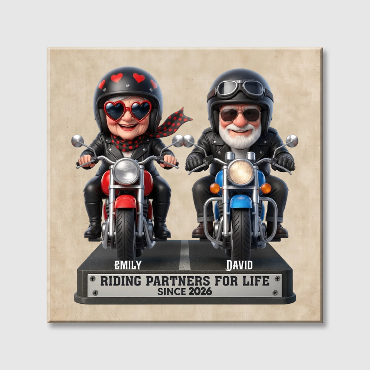 Riding Partners for Life - Personalized Cute Motorcycle Couple Square Canvas