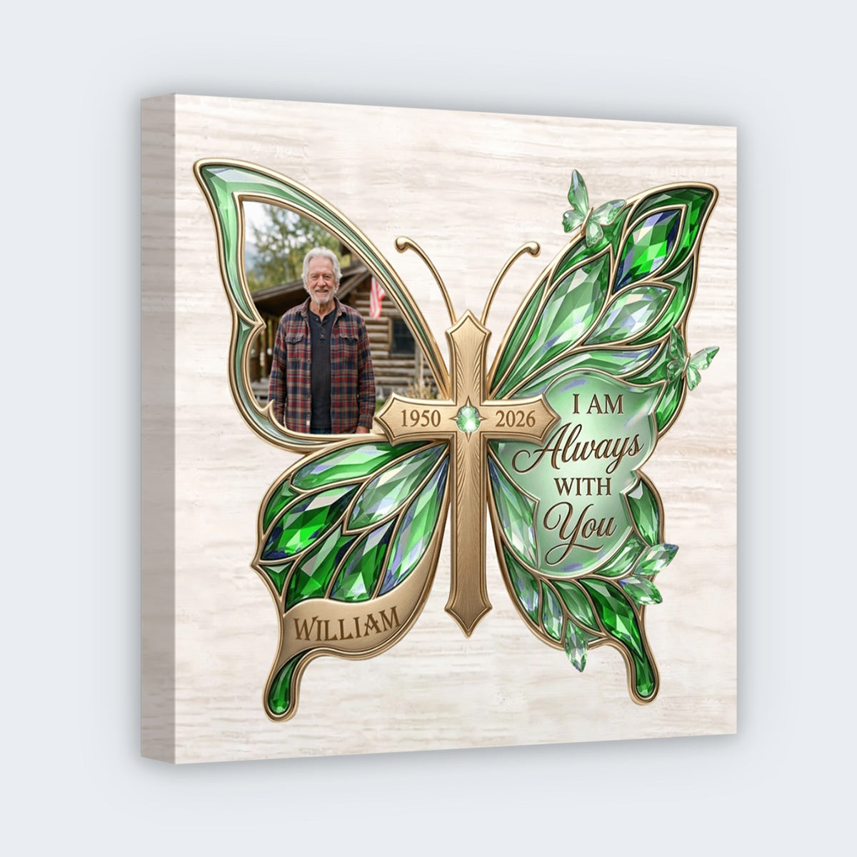 Loving Memory Butterfly Personalized Photo Square Canvas - Custom Memorial Gift for Loved Ones