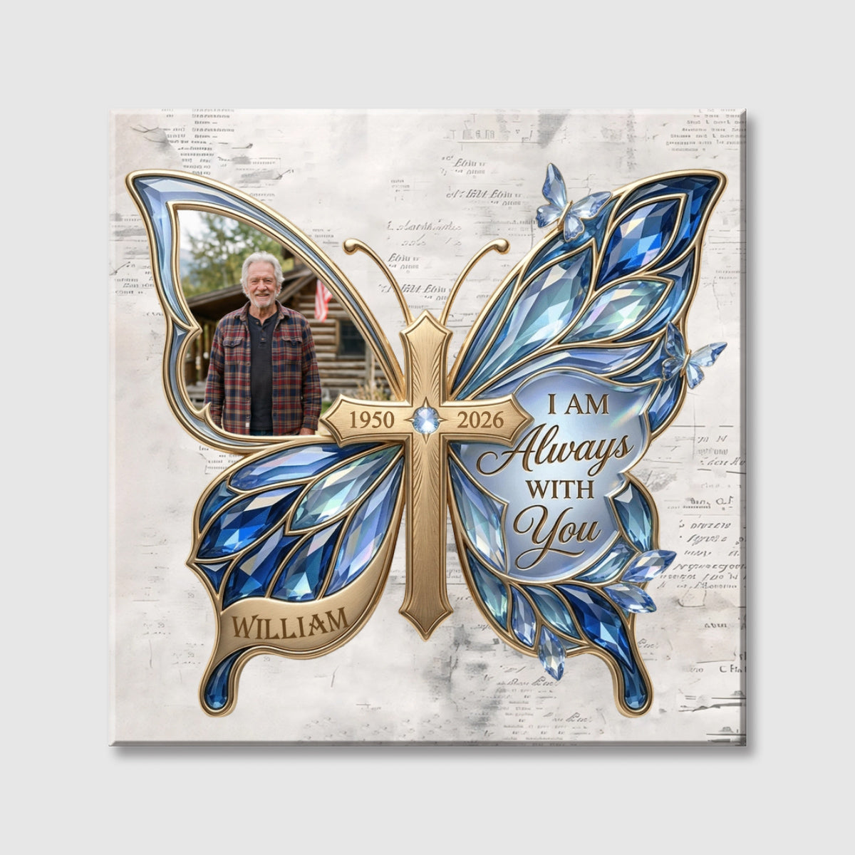 Loving Memory Butterfly Personalized Photo Square Canvas - Custom Memorial Gift for Loved Ones