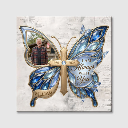 Loving Memory Butterfly Personalized Photo Square Canvas - Custom Memorial Gift for Loved Ones
