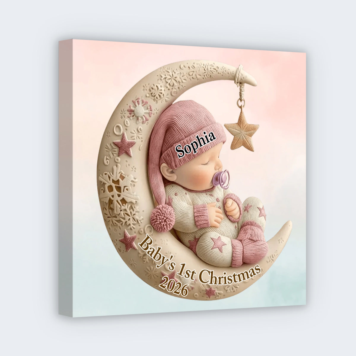 Personalized Baby's First Christmas Square Canvas - Custom Gift for Family New Parents