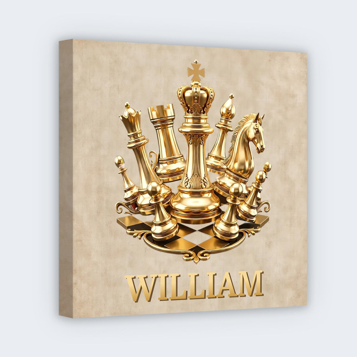 A Classic Match With Gold Chess Pieces - Personalized Custom Name Square Canvas