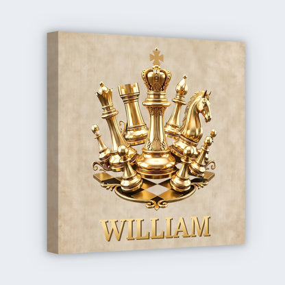 A Classic Match With Gold Chess Pieces - Personalized Custom Name Square Canvas