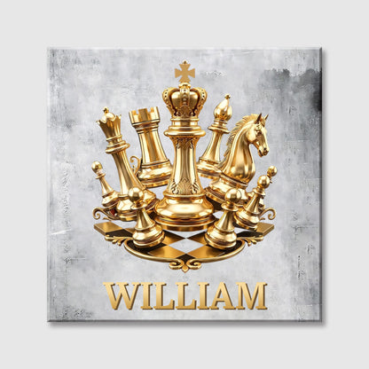 A Classic Match With Gold Chess Pieces - Personalized Custom Name Square Canvas
