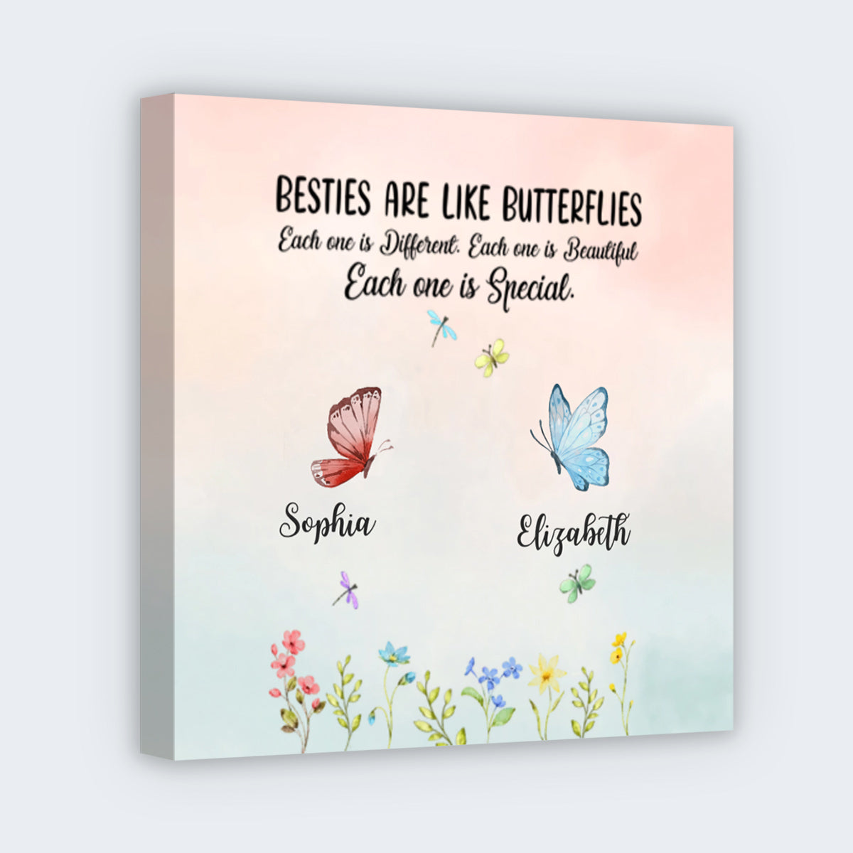 Custom Besties Like Butterflies Square Canvas - Personalized Gift for Best friends