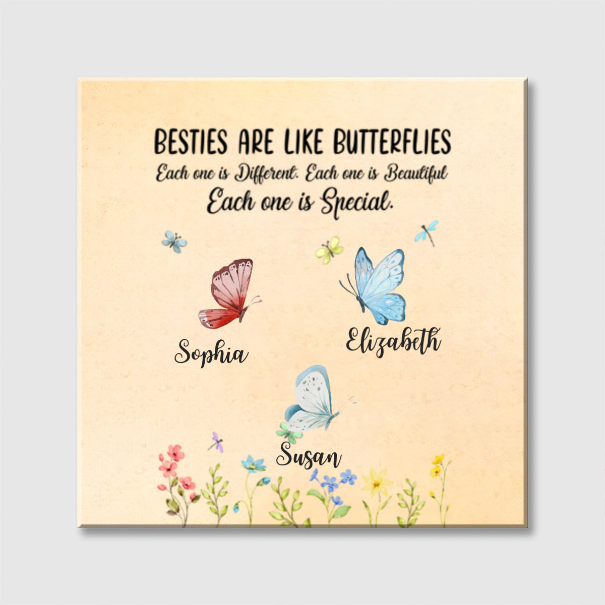 Custom Besties Like Butterflies Square Canvas - Personalized Gift for Best friends