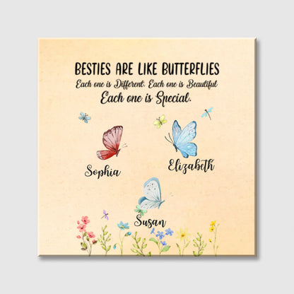 Custom Besties Like Butterflies Square Canvas - Personalized Gift for Best friends