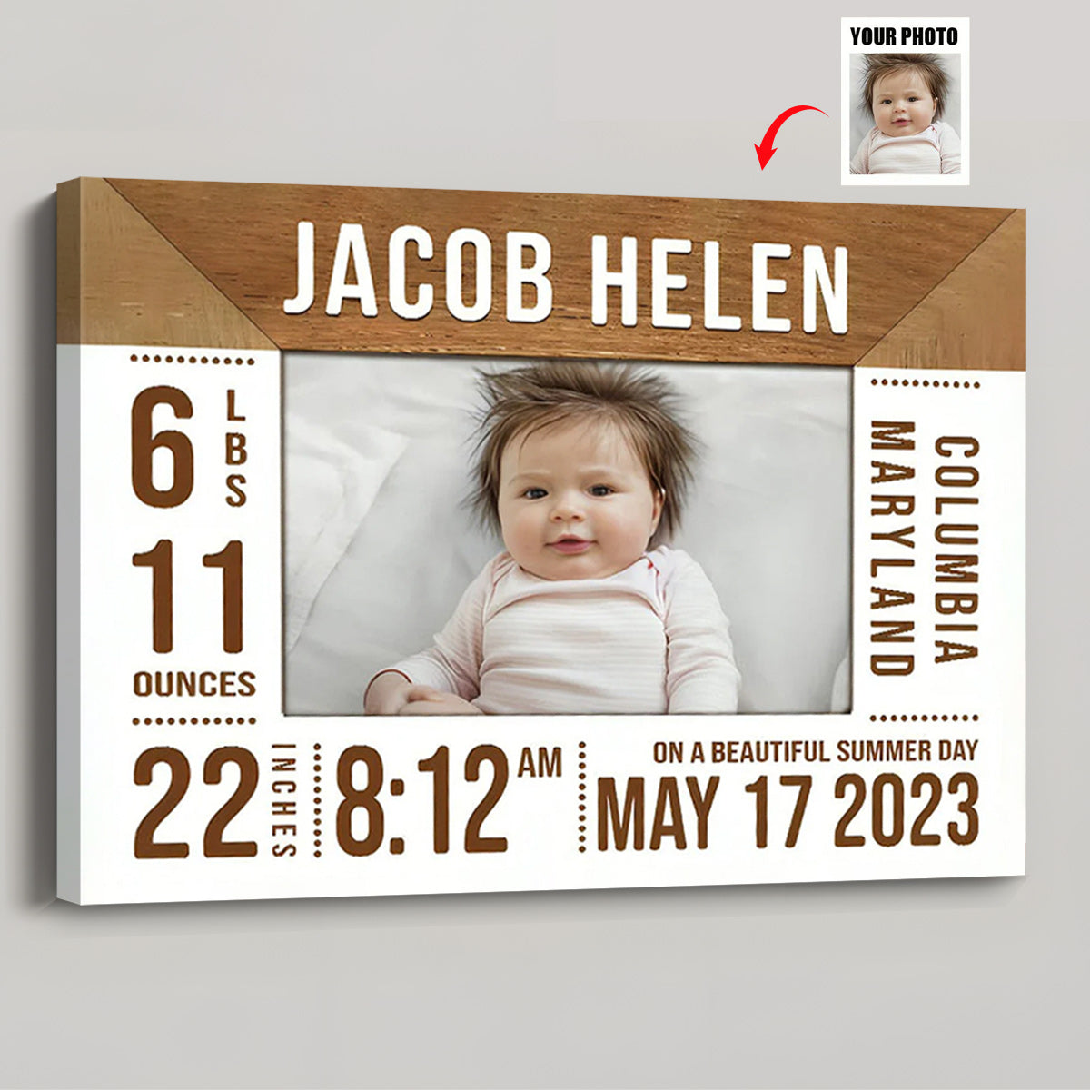 Personalized Birth Announcement Canvas / Poster - Custom Newborn Gift