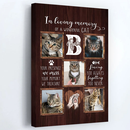 Custom Cat Photo Memorial Canvas / Poster - Personalized Pet Remembrance Gift for Loss of Cat