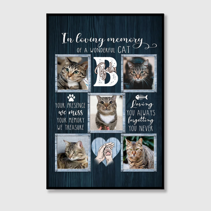 Custom Cat Photo Memorial Canvas / Poster - Personalized Pet Remembrance Gift for Loss of Cat