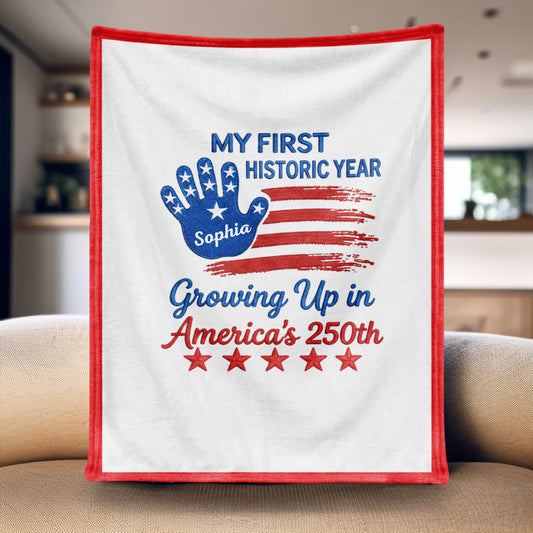 Growing Up in America's 250th Year Personalized Blanket - Custom Patriotic Keepsake Gift
