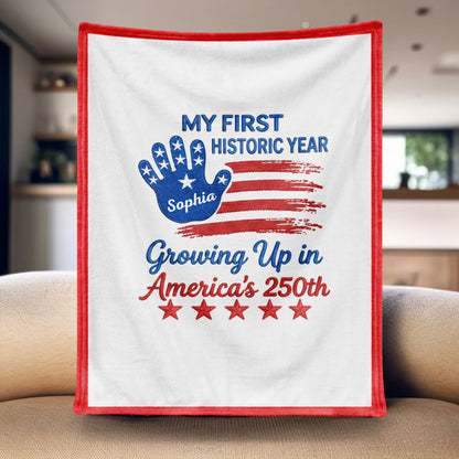 Growing Up in America's 250th Year Personalized Blanket - Custom Patriotic Keepsake Gift