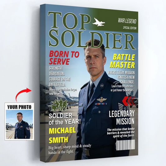 Top Soldier Magazine Cover Custom Military Retirement Gift - Personalized Army Photo Poster / Canvas