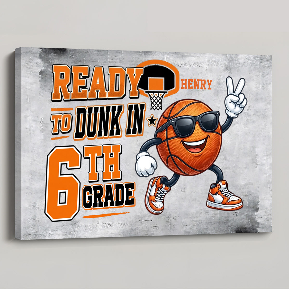 Custom back to school canvas with personalized name and basketball design for youth bedroom wall decor