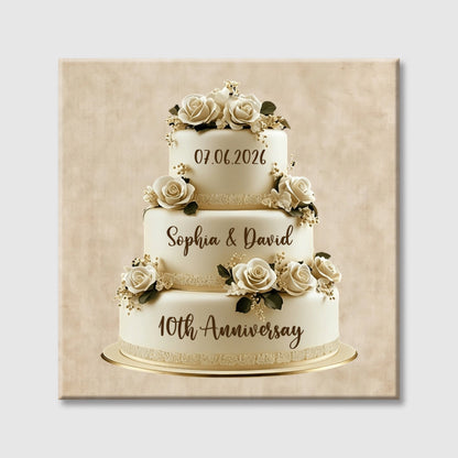 Personalized Wedding Cake Square Canvas - Custom Anniversary Gift for Husband Wife