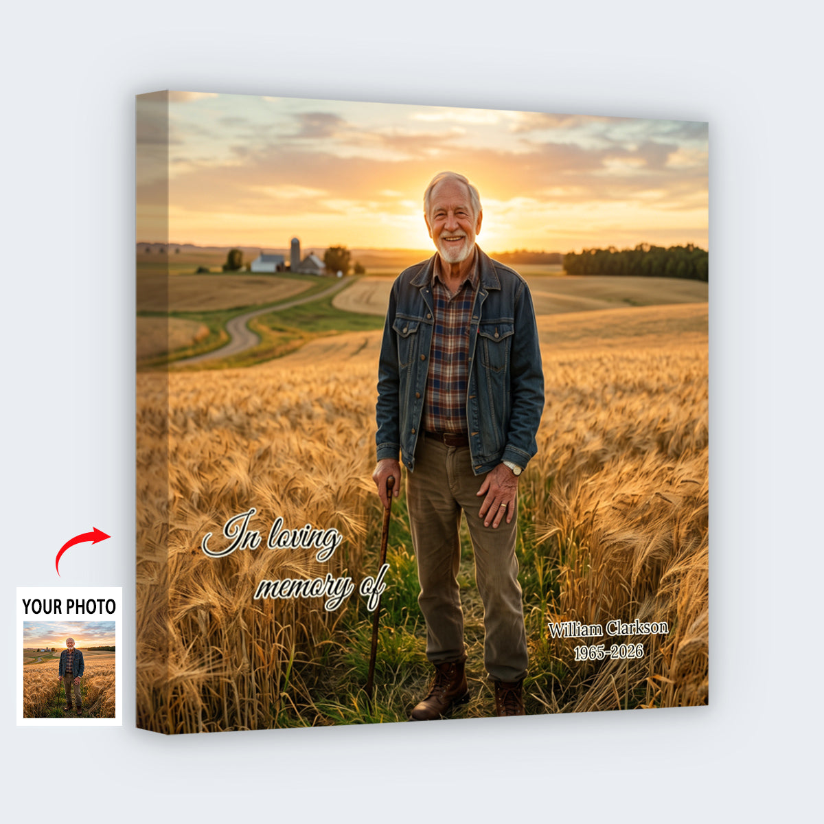 Personalized Photo Memorial Square Canvas - Custom Memorial Gift for Loss of a Family Member