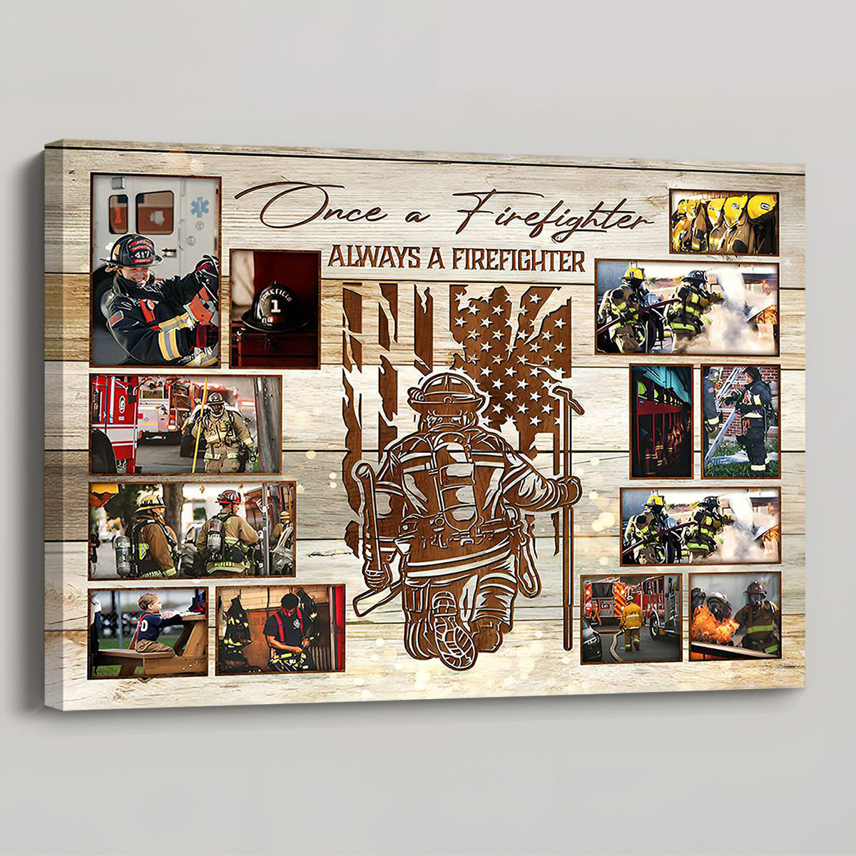 Once A Firefighter Always A Firefighter - Personalized Photo Collage Canvas / Poster
