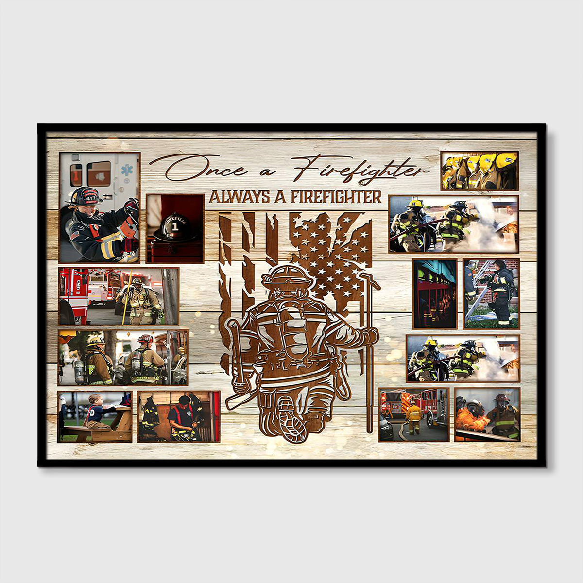 Once A Firefighter Always A Firefighter - Personalized Photo Collage Canvas / Poster