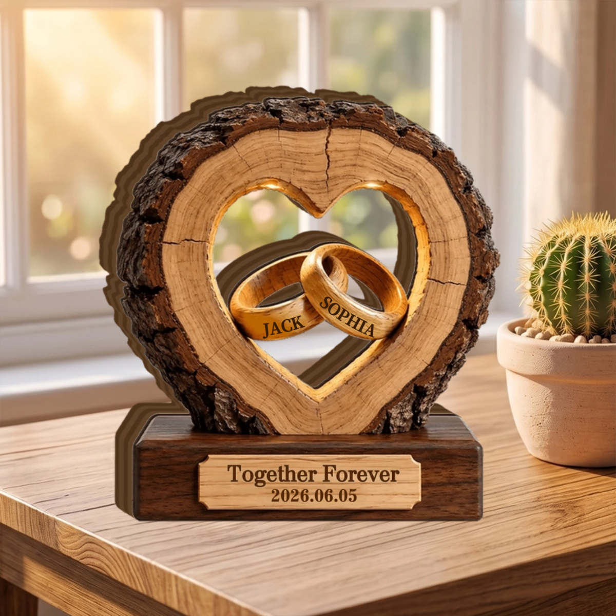 Together Forever Personalized Wooden Block - Custom Anniversary Gift for Couples