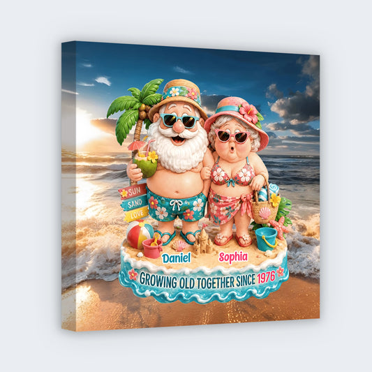 Growing Old Together Personalized Square Canvas - Custom Beach themed Gift for Couples