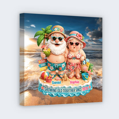 Growing Old Together Personalized Square Canvas - Custom Beach themed Gift for Couples