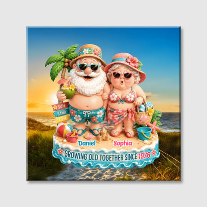 Growing Old Together Personalized Square Canvas - Custom Beach themed Gift for Couples