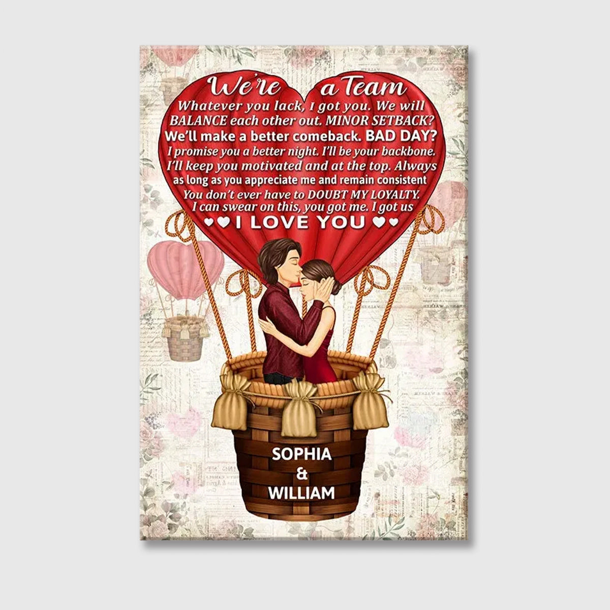 "We're A Team" Personalized Couple Canvas / Poster - Custom Anniversary & Valentine's Day Wall Art Gift