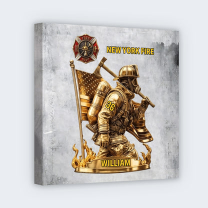 Personalized Proud Firefighter American Square Canvas - Custom Wall Art Gift for Fireman