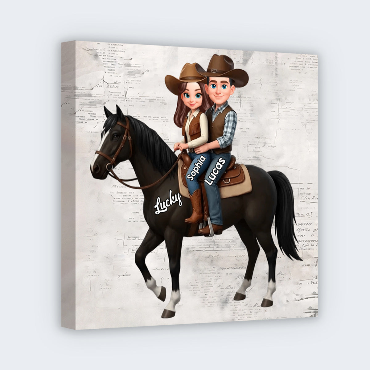 Personalized Couple Riding A Horse Square Canvas - Custom Unique Gift for Horse Lovers