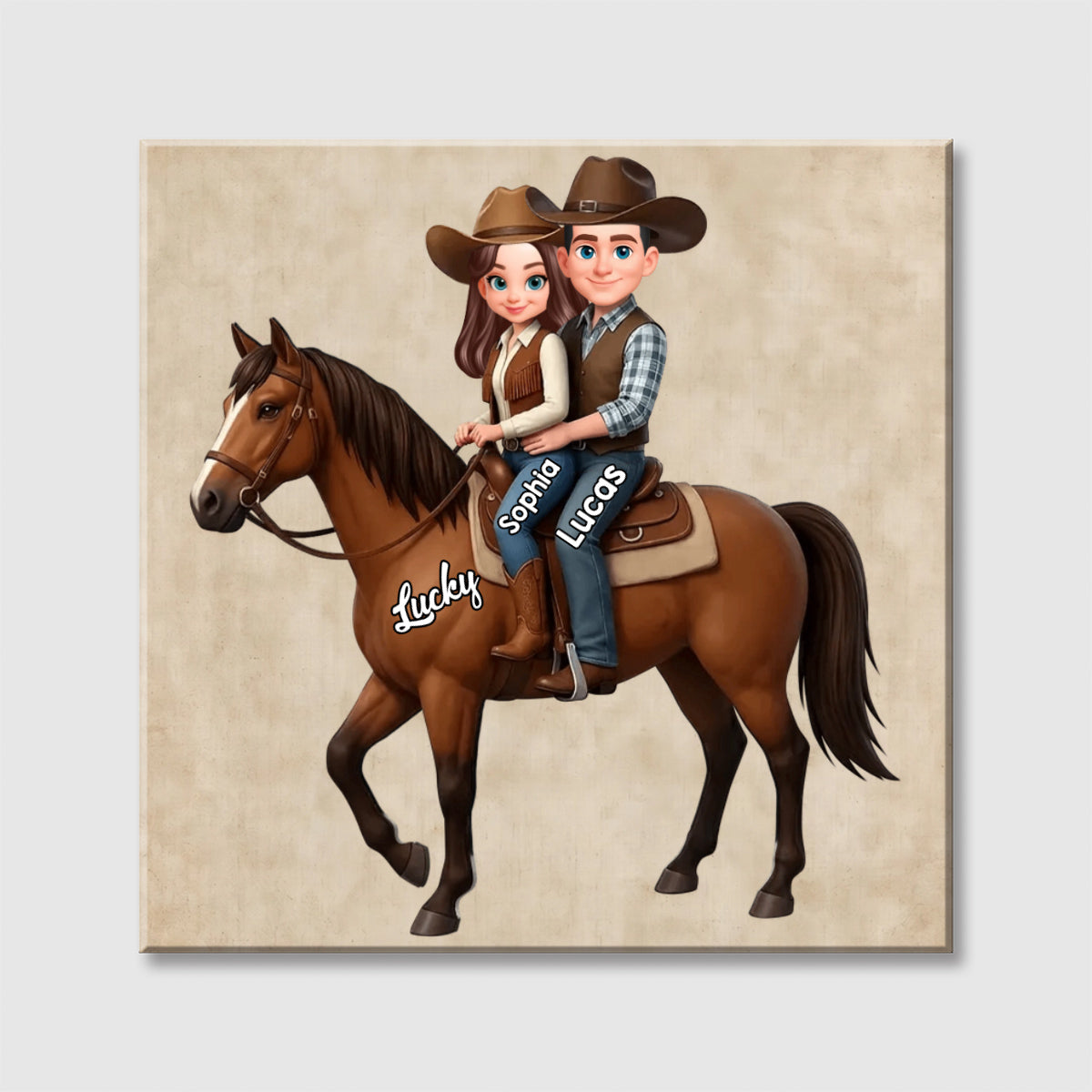 Personalized Couple Riding A Horse Square Canvas - Custom Unique Gift for Horse Lovers