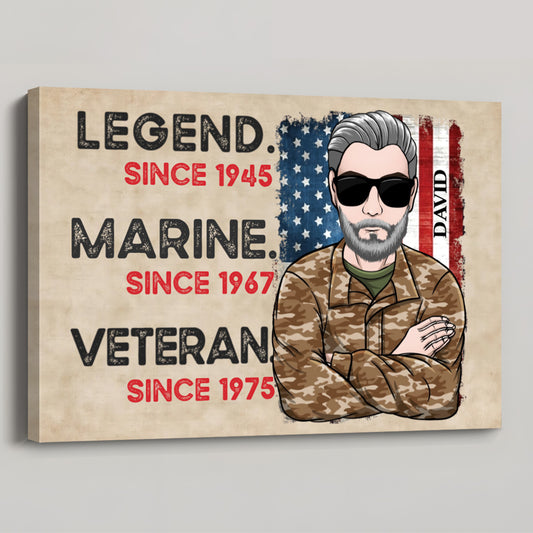 Personalized Marine veteran canvas art featuring custom military service years and name