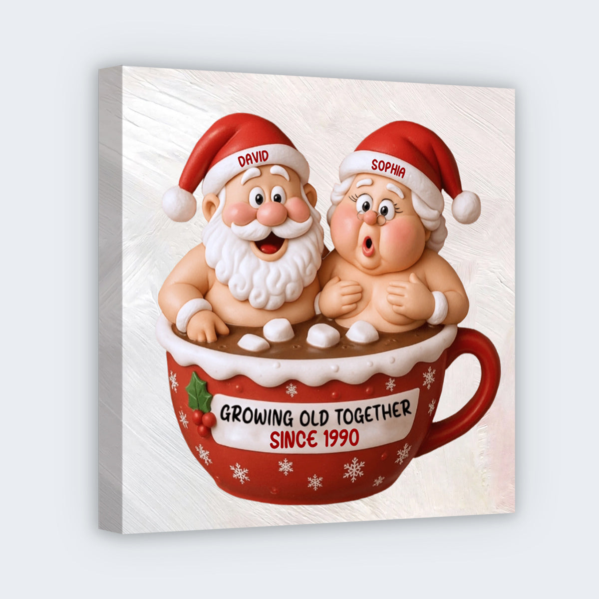 Growing Old Together Santa Claus In Hot Chocolate Cup - Personalized Couple Square Canvas