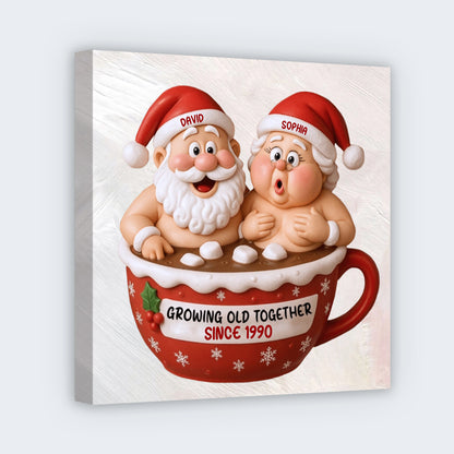 Growing Old Together Santa Claus In Hot Chocolate Cup - Personalized Couple Square Canvas