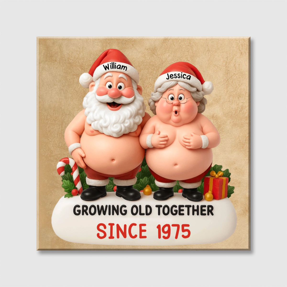 Growing Old Together - Santa And Mrs. Claus Personalized Square Canvas