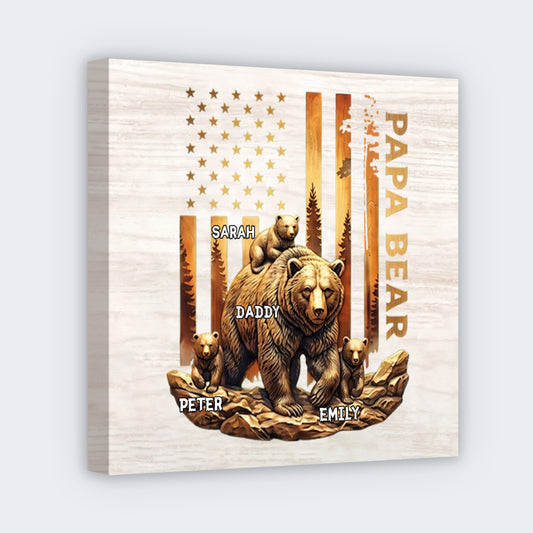 Papa Bear Personalized Square Canvas - Custom Gift for Dad