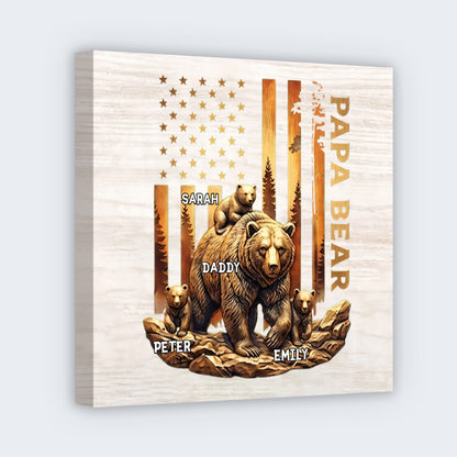 Papa Bear Personalized Square Canvas - Custom Gift for Dad