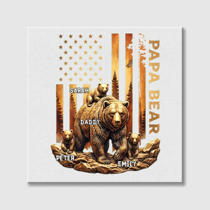 Papa Bear Personalized Square Canvas - Custom Gift for Dad