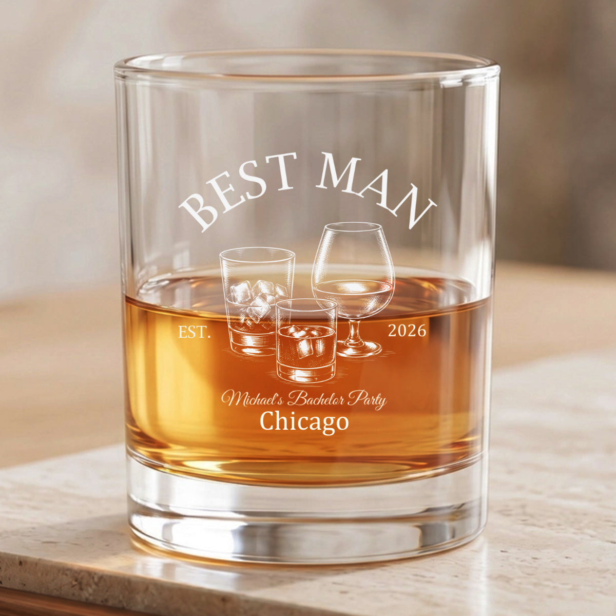 Personalized groomsmen tumbler engraved with Best Man text and bachelor party details - unique custom wedding gift