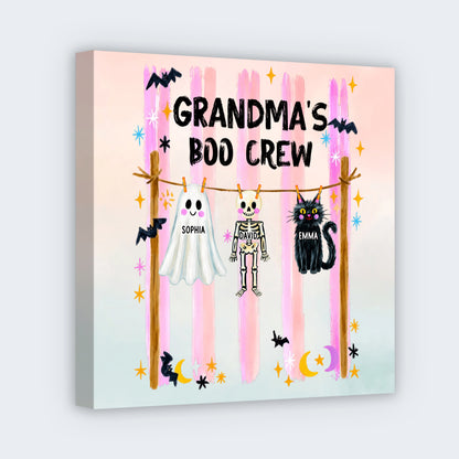 Grandma's Boo Crew Preppy Pattern Personalized Square Canvas - Custom Trendy Fall Halloween for Grandma