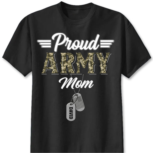 Personalized Proud Military Parent Shirt for Mom with personalized design details for meaningful gifting
