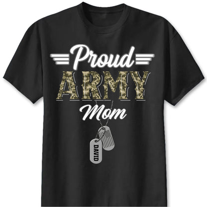 Personalized Proud Military Parent Shirt for Mom with personalized design details for meaningful gifting