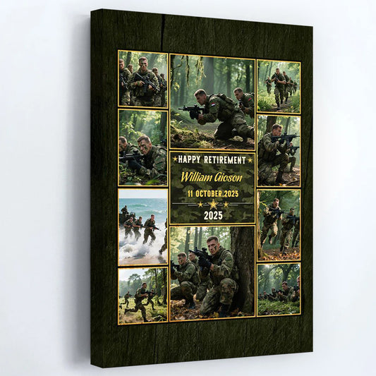 Happy Retirement Personalized Military Photo Collage Canvas / Poster Gift for Dad Husband