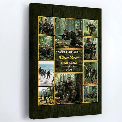 Happy Retirement Personalized Military Photo Collage Canvas / Poster Gift for Dad Husband