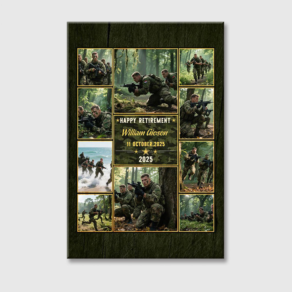 Happy Retirement Personalized Military Photo Collage Canvas / Poster Gift for Dad Husband
