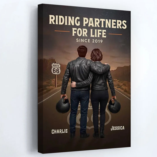 Riding Partners For Life Personalized Biker Couple Canvas / Poster - Custom Route 66 Anniversary Gift
