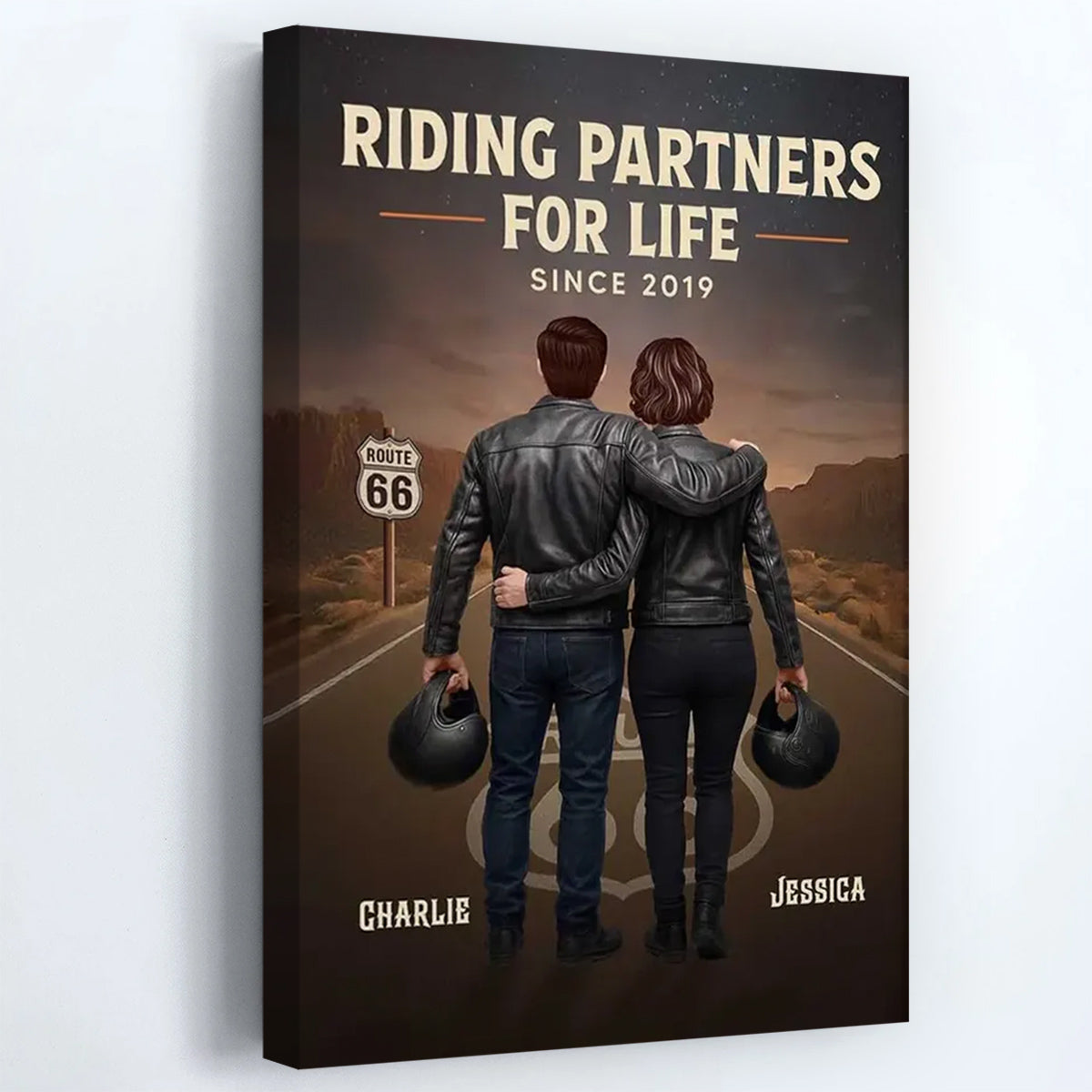 Riding Partners For Life Personalized Biker Couple Canvas / Poster - Custom Route 66 Anniversary Gift