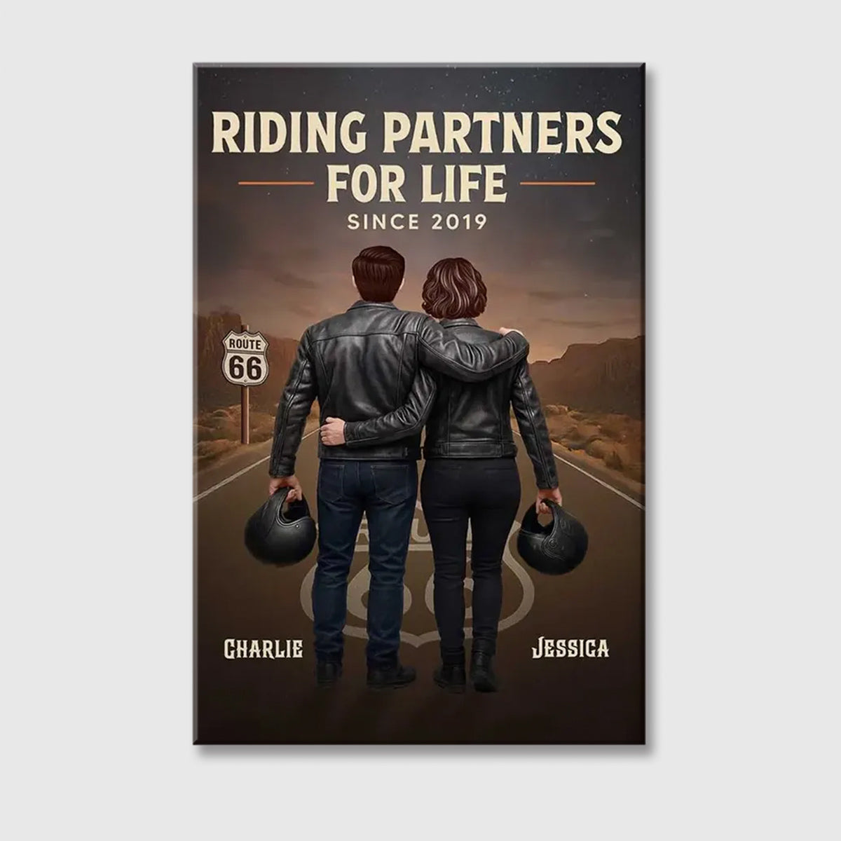 Riding Partners For Life Personalized Biker Couple Canvas / Poster - Custom Route 66 Anniversary Gift