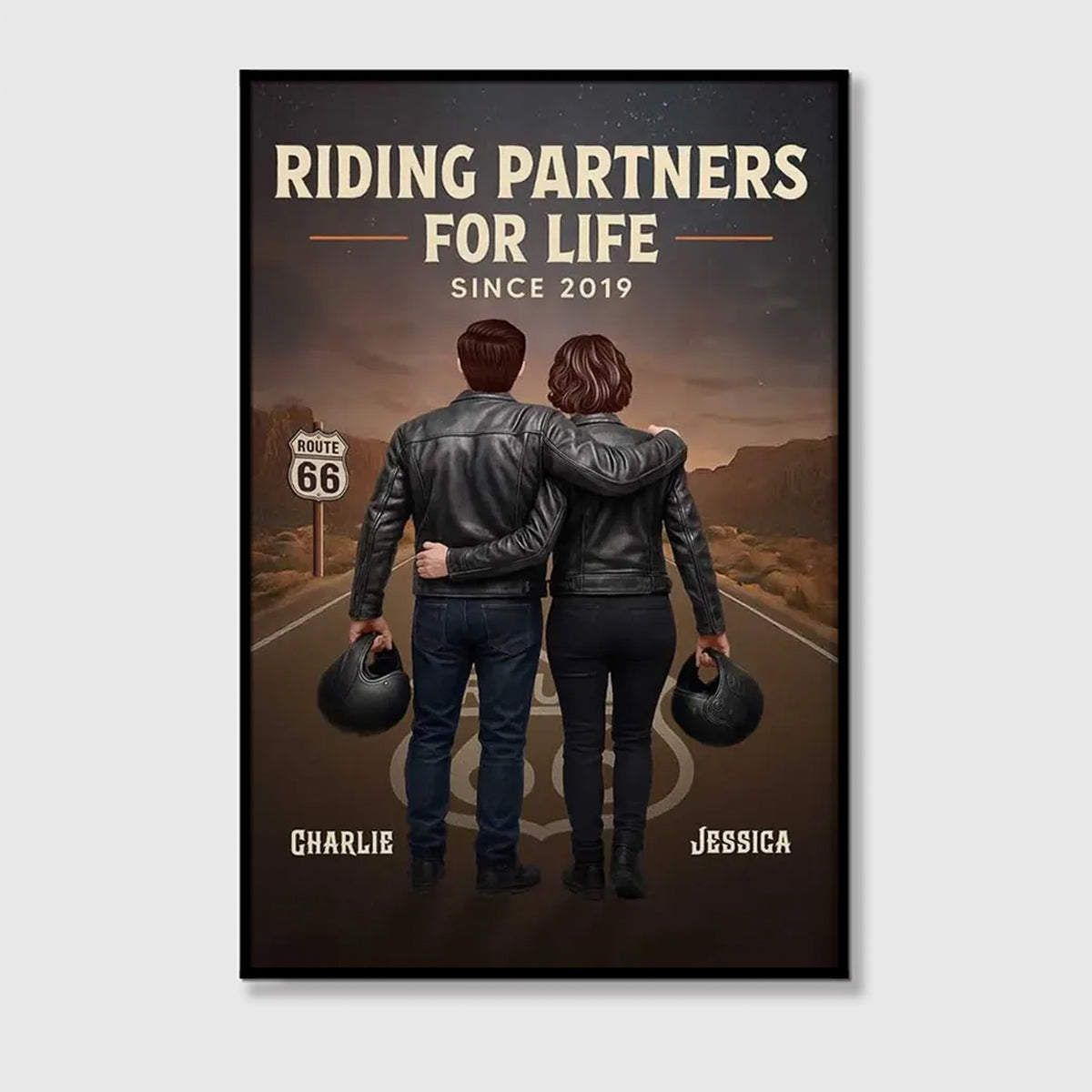 Riding Partners For Life Personalized Biker Couple Canvas / Poster - Custom Route 66 Anniversary Gift